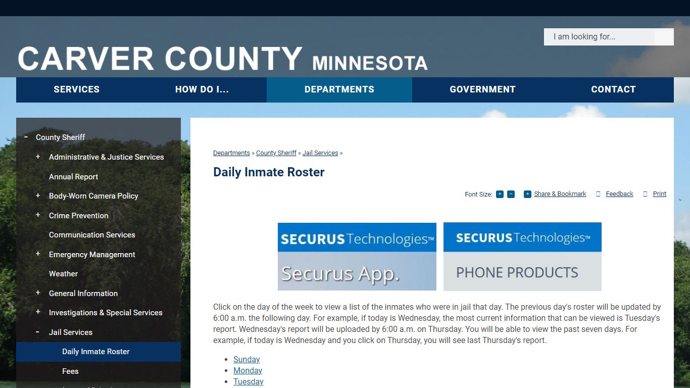 Daily Inmate Roster | Carver County, MN