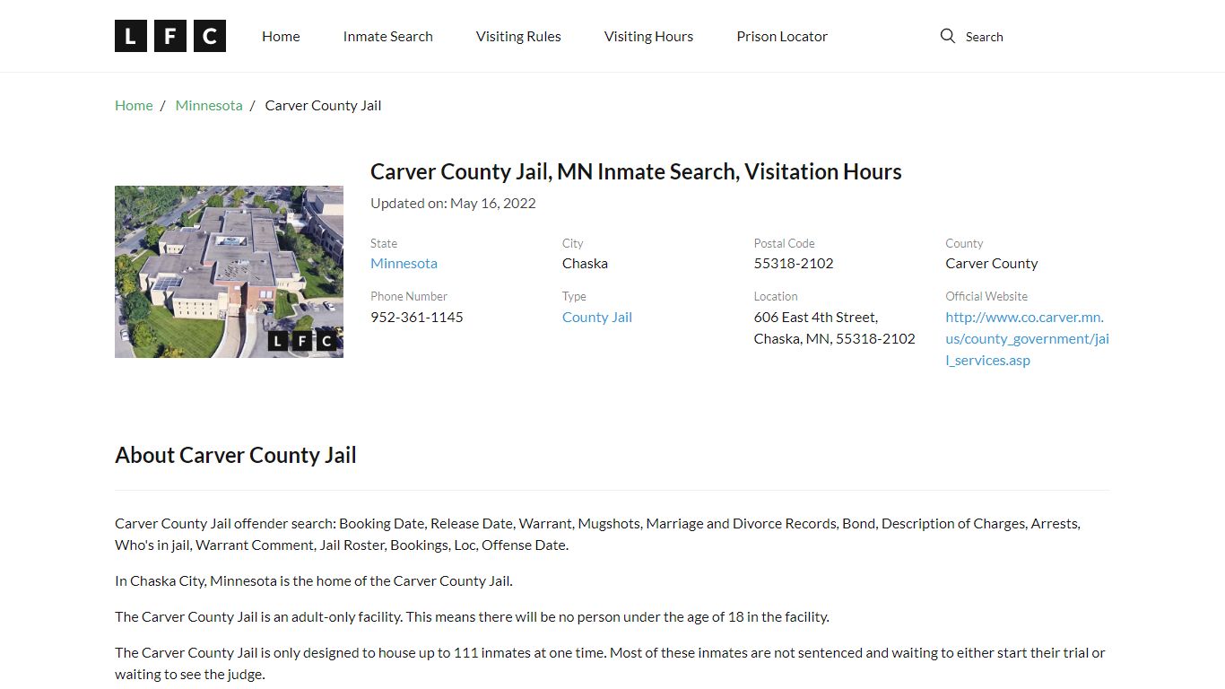 Carver County Jail, MN Inmate Search, Visitation Hours